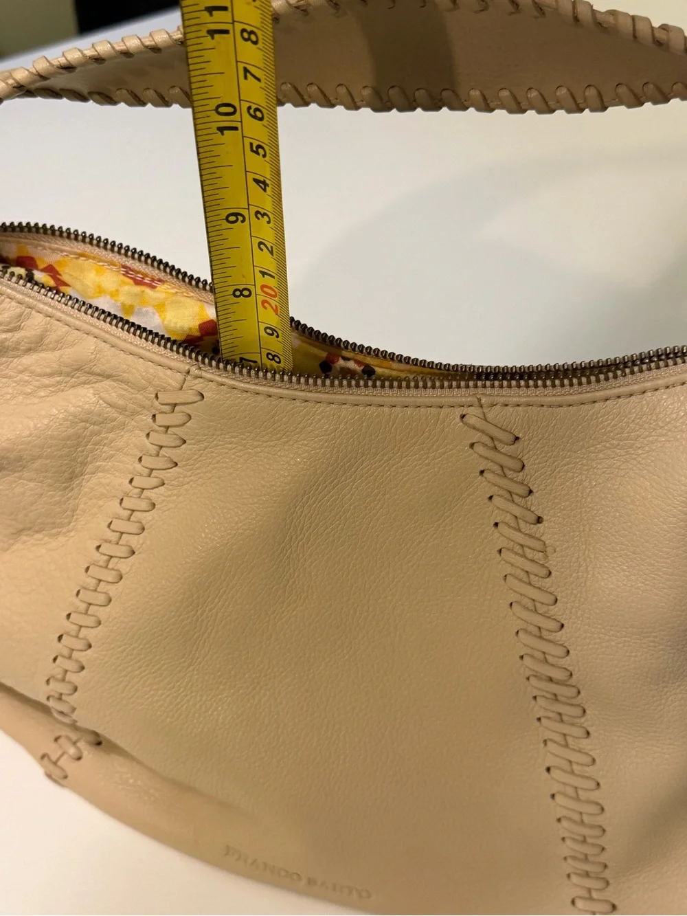 Franco Sarto Leather Hobo Shoulder Bag Beige Faux Turquoise Bead Accents REFURB